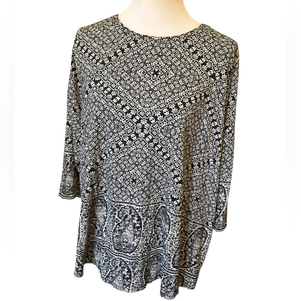 Lucky Brand Women’s Top BOHO Black and white Patterned Size 3X
